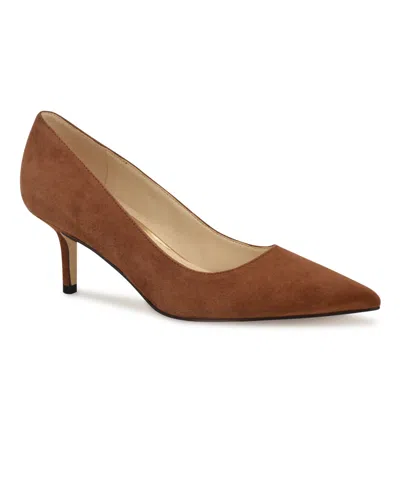 Nine West Women's Arlene Kitten Heel Pointy Toe Pumps In Cognac Suede