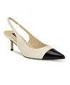 Nine West Awaie Slingback Pointed Cap Toe Pump In Cream,black Multi
