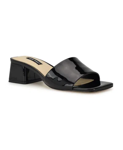 Nine West Women's Bamsy Square Toe Slip-on Dress Sandals In Black Patent
