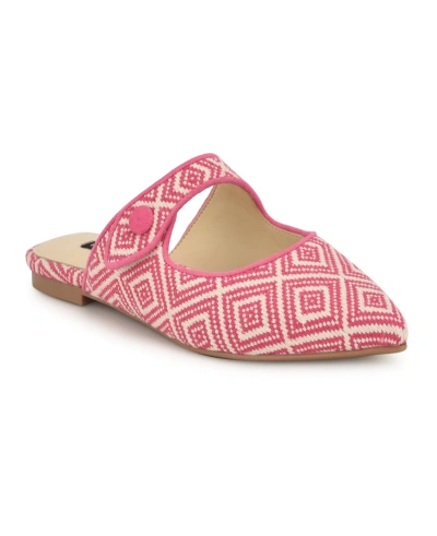 Nine West Women's Barbra Pointy Toe Slip-on Flat Mules In Pink,white - Textile