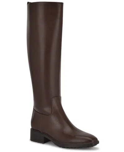 Nine West Women's Barile Wide Calf Tall Block Heel Boots In Brown