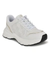 Nine West Women's Bask Round Toe Lace-up Casual Sneakers In White,gold - Faux Leather - Polyurethan