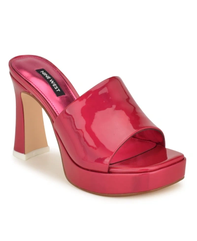Nine West Women's Beez Square Toe Dress Slip-on Sandals In Pink Patent - Manamde