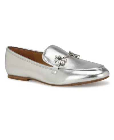 Nine West Women's Bennit Slip-on Round Toe Dress Loafers In Silver