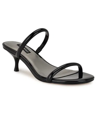 Nine West Women's Berri Double Strap Kitten Heel Sandals In Black Patent