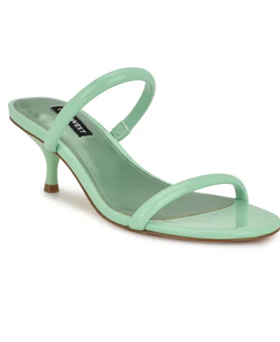 Nine West Women's Berri Double Strap Kitten Heel Sandals In Light Green Patent