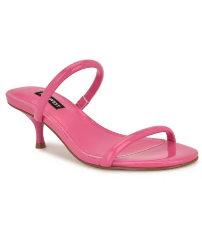 Nine West Women's Berri Double Strap Kitten Heel Sandals In Pink Patent