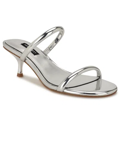 Nine West Women's Berri Double Strap Kitten Heel Sandals In Silver