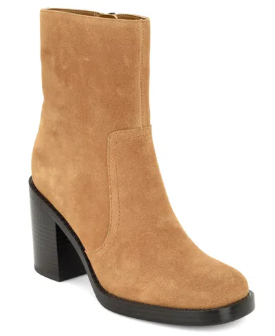Nine West Women's Boston Block Heel Zipper Dress Booties In Cognac Suede