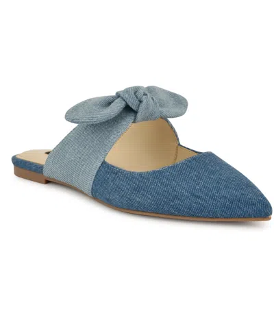 Nine West Women's Bowin Pointy Toe Dress Flats In Blue Denim