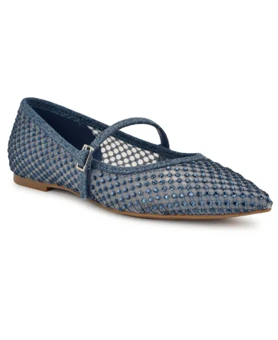 Nine West Women's Bray Pointy Toe Embellished Dress Flats In Blue Denim