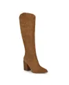 Nine West Women's Bromwel Pointy Toe Block Heel Knee High Boots In Medium Natural Suede