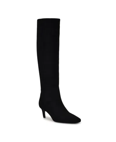 Nine West Women's Caddy Wide Calf Tall Kitten Heel Boots In Black