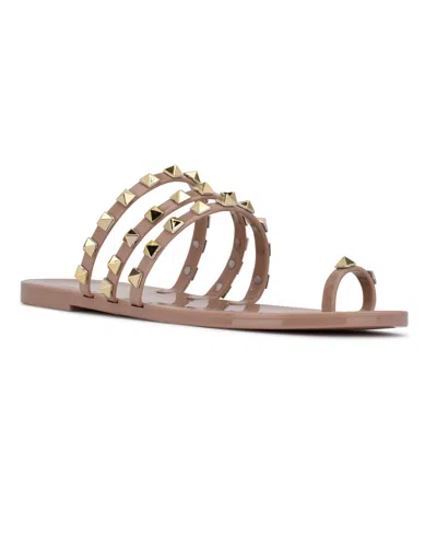 Nine West Cartee  Womens Flat Slip On Slide Sandals In Light Natural