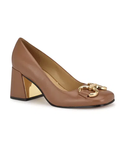 Nine West Women's Caven Square Toe Block Heel Dress Pumps In Pecan Leather