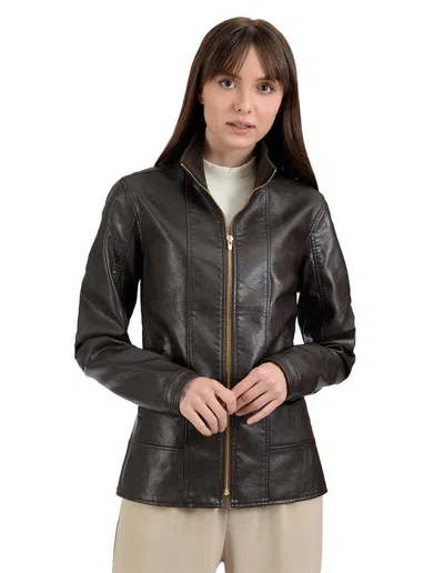 Nine West Women's Classic Zipper Jacket In Brown