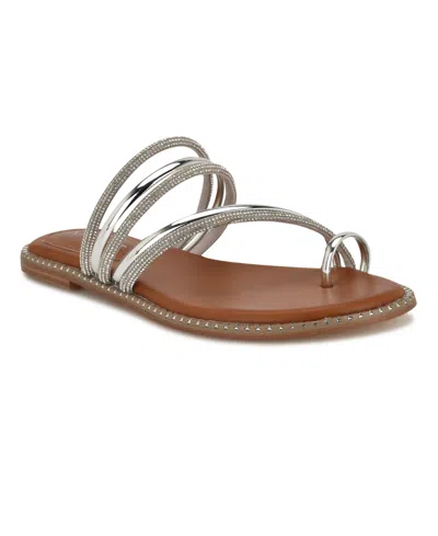 NINE WEST WOMEN'S DASHIN EMBELLISHED STRAPPY FLAT SANDALS