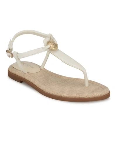 Nine West Women's Dayna Round Toe Casual Flat Sandals In White
