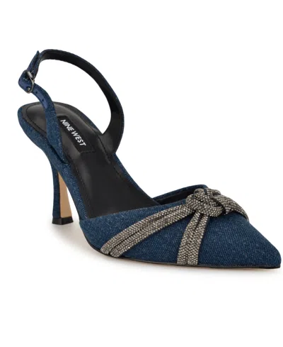 Nine West Women's Deby Embellished Slingback Stiletto Pumps In Dark Blue Denim