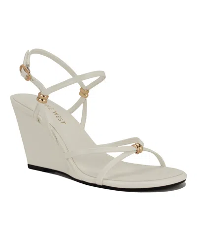 Nine West Women's Deklyn Strappy Wedge Dress Sandals In White