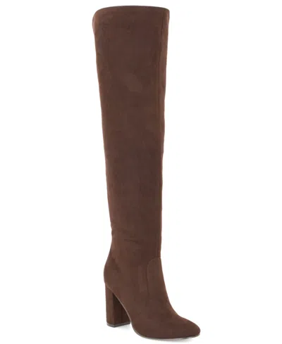 Nine West Women's Deryn Over-the-knee Block Heel Dress Boots In Brown