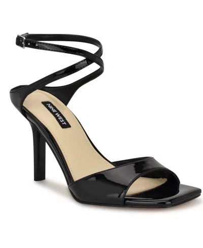 Nine West Women's Devans Strappy Square Toe Stiletto Sandals In Black Patent
