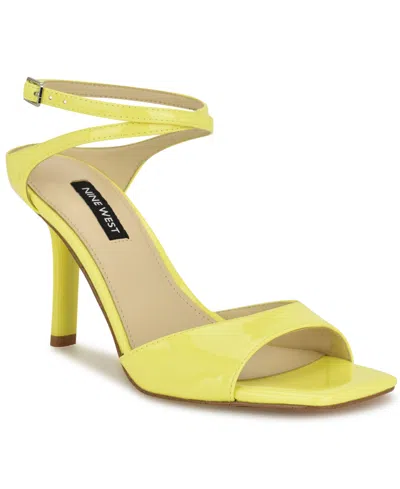 Nine West Women's Devans Strappy Square Toe Stiletto Sandals In Yellow Patent