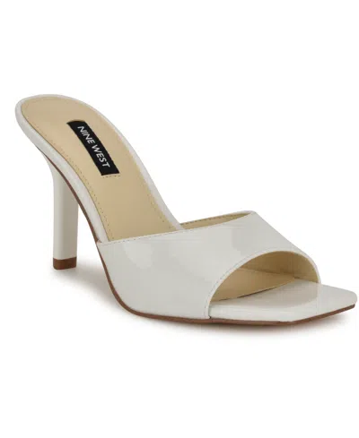 Nine West Women's Disko Square Toe Dress Sandals In White Patent