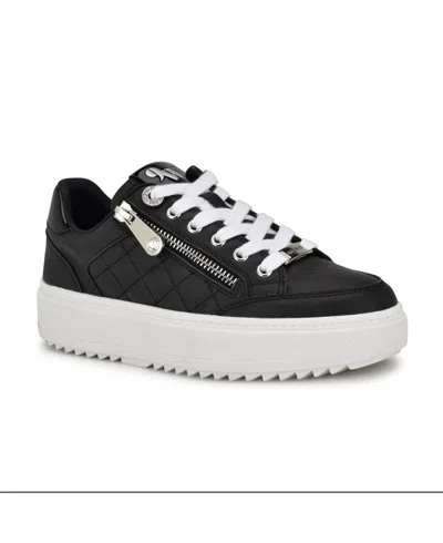 Nine West Women's Dulah Round Toe Platform Lace-up Sneakers In Black