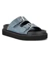 Nine West Eleny Platform Slide Sandal In Blue Denim - Textile