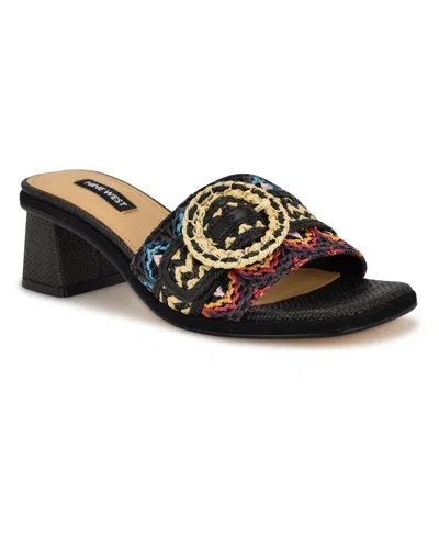 Nine West Women's Ending Woven Block Heel Sandals In Black Multi