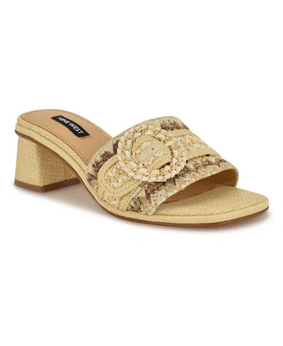 Nine West Women's Ending Woven Block Heel Sandals In Light Natural Multi