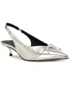 Nine West Evaa Slingback Pointed Toe Kitten Heel Pump In Silver