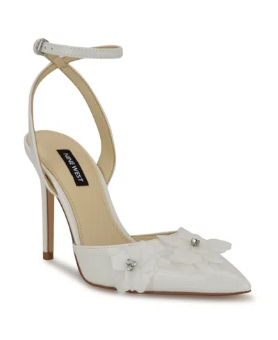 Nine West Women's Fabby Stiletto Heel Pointy Toe Dress Pumps In White Patent