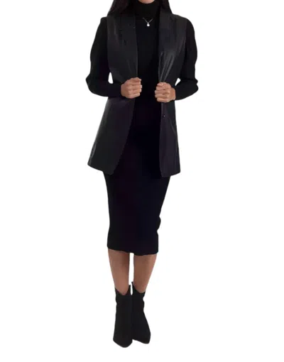 Nine West Women's Faux Leather Sleeveless Blazer In Black