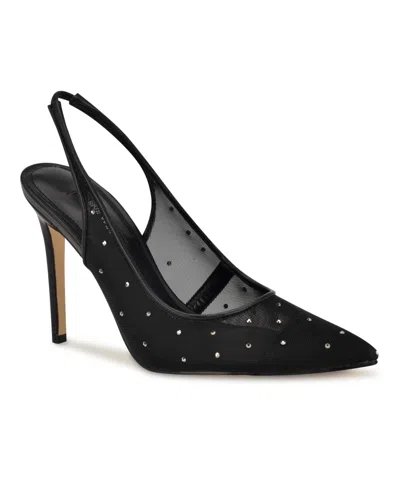 Nine West Feather Rhinestone Mesh Pump In Black Rhinestone