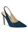 Nine West Women's Feather Pointy Toe Slingback Dress Pumps In Navy Suede