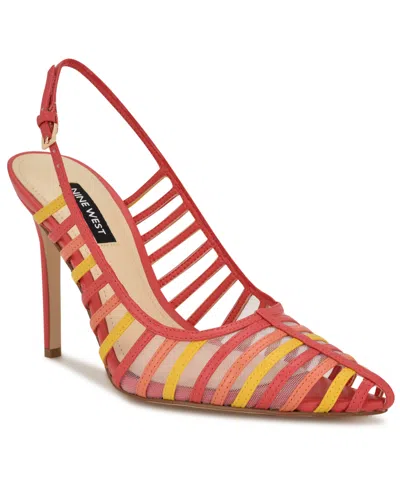 Nine West Women's Filane Stiletto Heel Pointy Toe Dress Pumps In Coral,yellow Multi