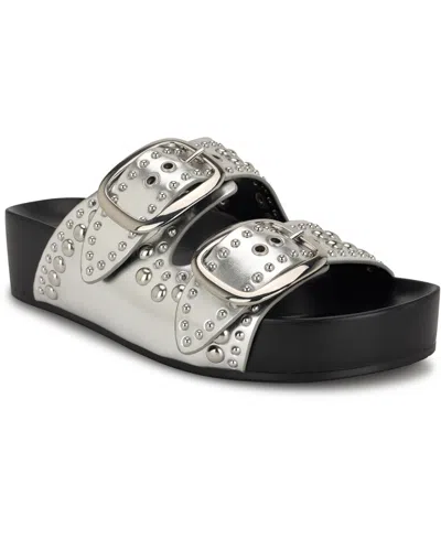 Nine West Women's Flinne Casual Dual Buckle Sandals In Silver