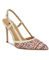 Nine West Floree Pointed Toe Slingback Pump In Red Multi,cream