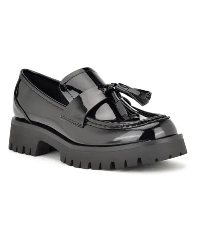 Nine West Women's Garry Round Toe Slip-on Casual Loafers In Nero Patent