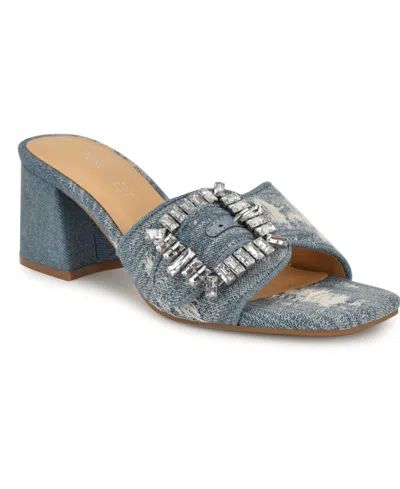 Nine West Women's Geanila Block Heel Dress Sandals In Light Blue Denim