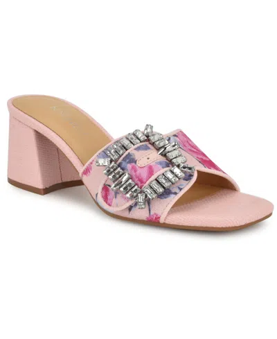 Nine West Women's Geanila Block Heel Dress Sandals In Pink Mystic Garden Print Multi