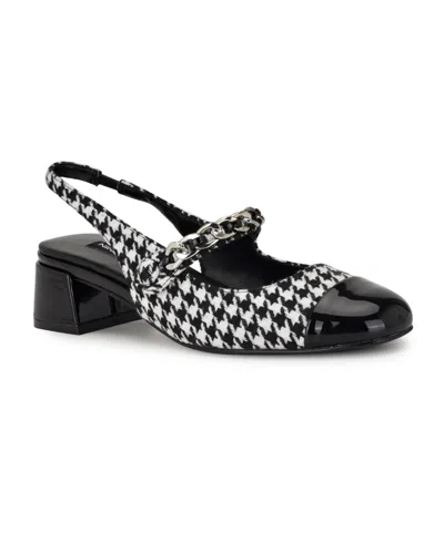 Nine West Geko Mary Jane Cap Toe Pump In Black,white Houndstooth Multi