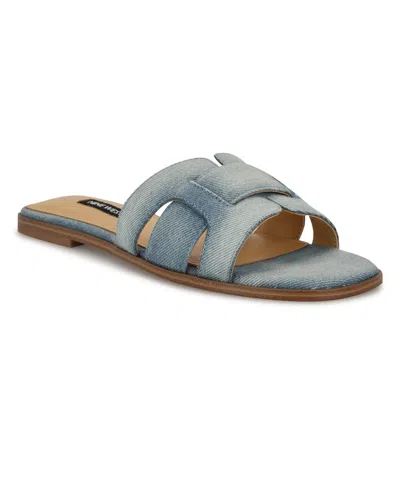 Nine West Women's Germani Casual Slip-on Sandals In Light Blue Denim