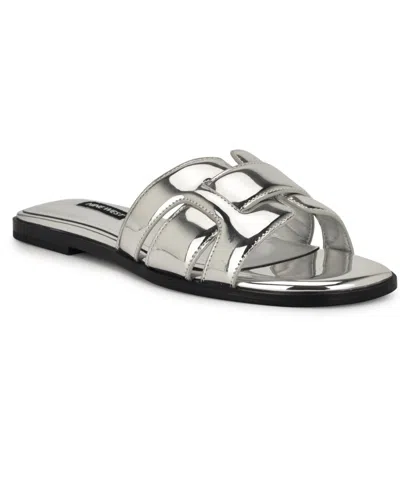 Nine West Women's Germani Casual Slip-on Sandals In Silver Mirror Metallic