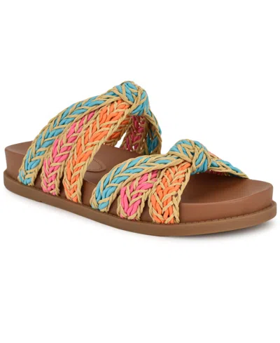 Nine West Women's Gilma Woven Flat Slip-on Sandals In Turquoise,pink,orange