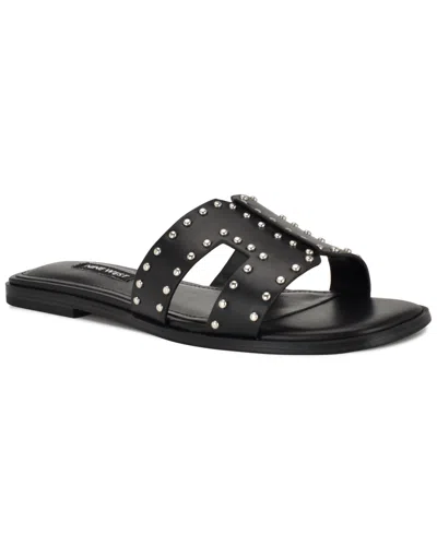 Nine West Women's Giny Cutout Flat Slide Sandals In Black
