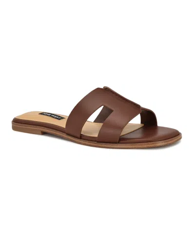 Nine West Women's Giny Cutout Flat Slide Sandals In Brown