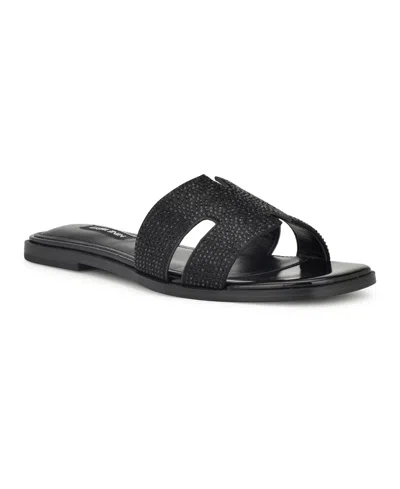 Nine West Women's Giselleh Embellished Flat Sandals In Black